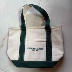 NWOT Cream & Dark Green Canvas Tote Bag
